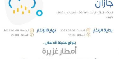 الأرصاد: أمطار غزيرة على منطقة جازان
