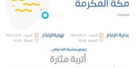 بالإنفوجرافيك .. حالة الطقس اليوم في مكة المكرمة: الإنذار الأصفر في العرضيات