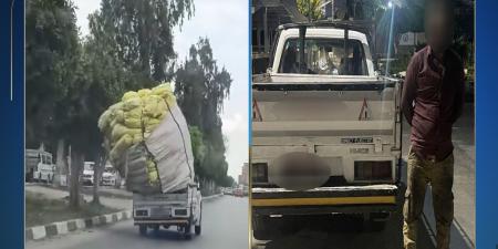 ضبط سائق ربع نقل لسيره بحمولة زائدة بالإسماعيلية 
