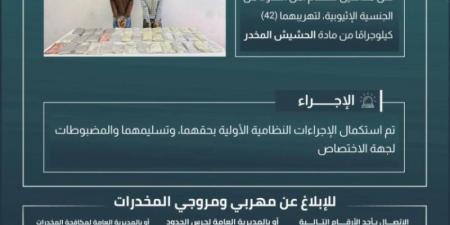القبض على مخالفين لتهريبهما (42) كجم من الحشيش بـالعارضة