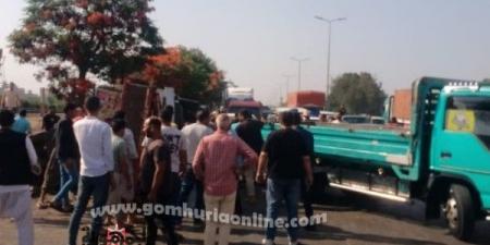 إنقلاب سيارة محملة بمولدات كهرباء على طريق مصر إسكندرية الزراعي