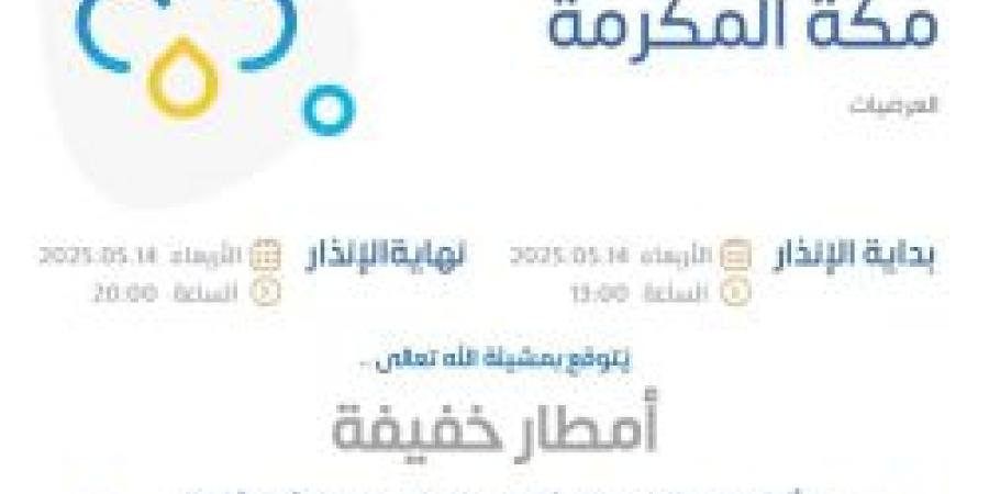 حالة الطقس اليوم في مكة المكرمة: الإنذار الأصفر في العرضيات من المركز الوطني للأرصاد