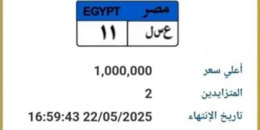 طرح لوحة سيارة مميزة رقمها "ع سـ ل 11" بالمزاد وسعرها وصل مليون جنيه