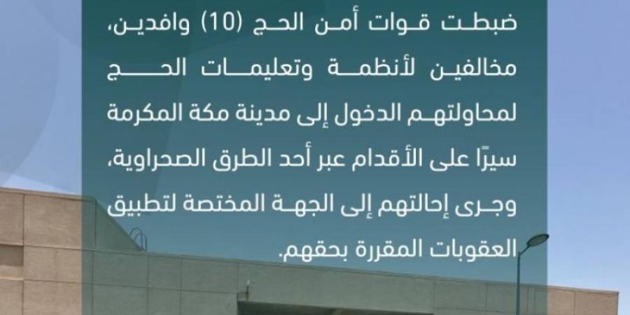 قوات أمن الحج تضبط 10 وافدين مخالفين لأنظمة وتعليمات الحج
