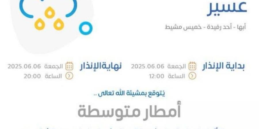أمطار متوسطة على عسير.. والأرصاد ينبّه