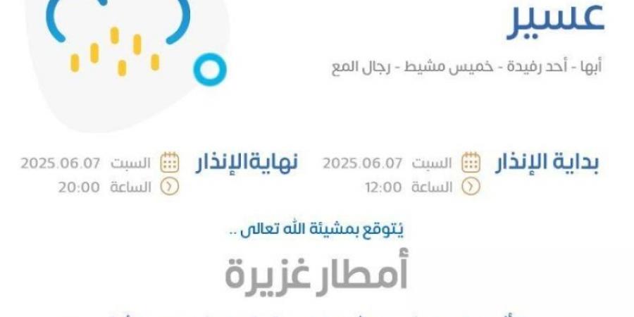 الأرصاد: أمطار غزيرة على منطقة عسير